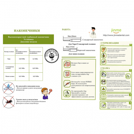 Кнопочный турбинный наконечник YING – TUP - M4, с подсветкой Hunan Jinme Dental, Китай